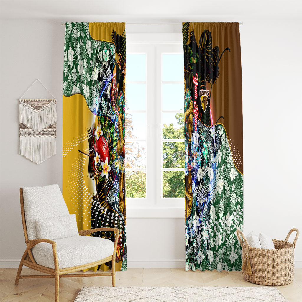 Personalized Hawthorn Football Hawks Window Curtain Tropical Hibiscus Flowers - Pacific Fusion Style