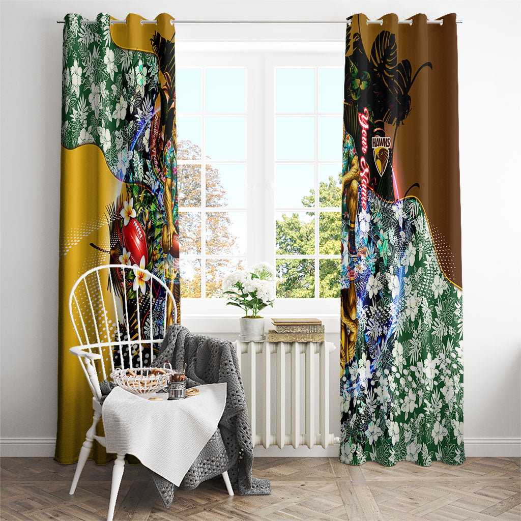 Personalized Hawthorn Football Hawks Window Curtain Tropical Hibiscus Flowers - Pacific Fusion Style