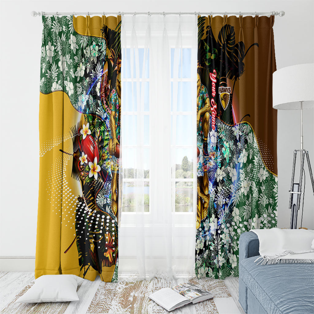 Personalized Hawthorn Football Hawks Window Curtain Tropical Hibiscus Flowers - Pacific Fusion Style