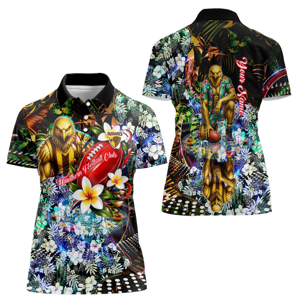 Personalized Hawthorn Football Hawks Women Polo Shirt Tropical Hibiscus Flowers - Pacific Fusion Style