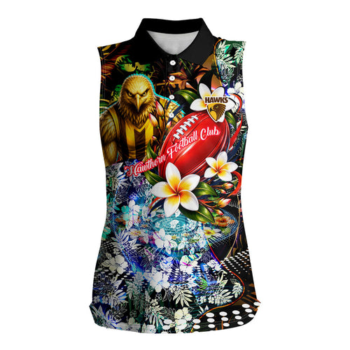 Personalized Hawthorn Football Hawks Women Sleeveless Polo Shirt Tropical Hibiscus Flowers - Pacific Fusion Style