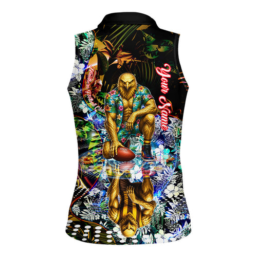 Personalized Hawthorn Football Hawks Women Sleeveless Polo Shirt Tropical Hibiscus Flowers - Pacific Fusion Style