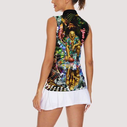 Personalized Hawthorn Football Hawks Women Sleeveless Polo Shirt Tropical Hibiscus Flowers - Pacific Fusion Style