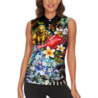 Personalized Hawthorn Football Hawks Women Sleeveless Polo Shirt Tropical Hibiscus Flowers - Pacific Fusion Style