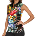 Personalized Hawthorn Football Hawks Women Sleeveless Polo Shirt Tropical Hibiscus Flowers - Pacific Fusion Style