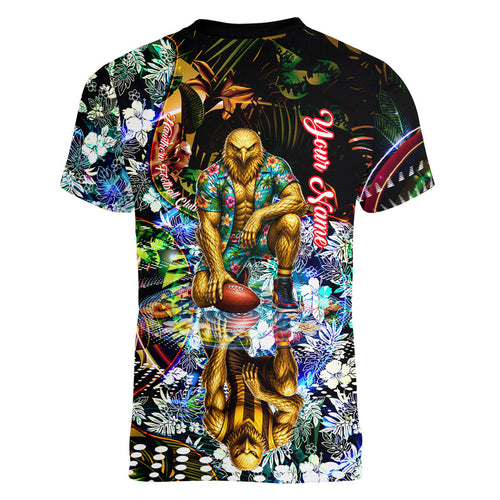 Personalized Hawthorn Football Hawks Women V-Neck T-Shirt Tropical Hibiscus Flowers - Pacific Fusion Style