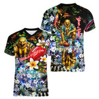 Personalized Hawthorn Football Hawks Women V-Neck T-Shirt Tropical Hibiscus Flowers - Pacific Fusion Style