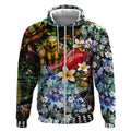 Personalized Hawthorn Football Hawks Zip Hoodie Tropical Hibiscus Flowers - Pacific Fusion Style