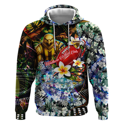 Personalized Hawthorn Football Hawks Zip Hoodie Tropical Hibiscus Flowers - Pacific Fusion Style