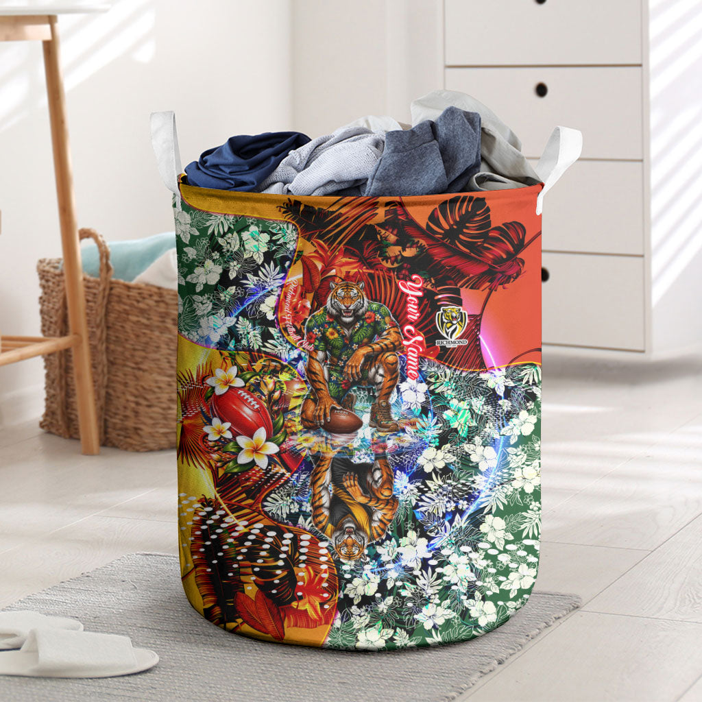 Personalized Richmond Football Tigers Laundry Basket Tropical Hibiscus Flowers - Pacific Fusion Style