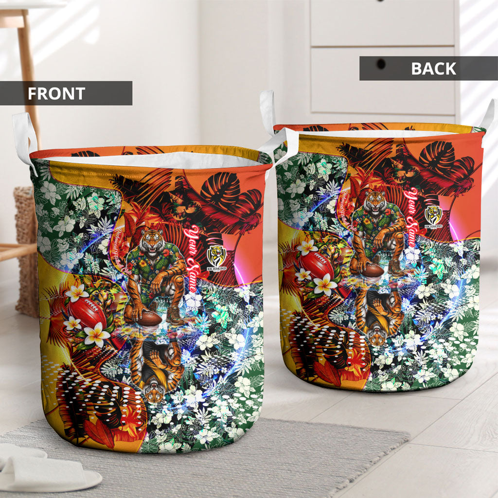 Personalized Richmond Football Tigers Laundry Basket Tropical Hibiscus Flowers - Pacific Fusion Style
