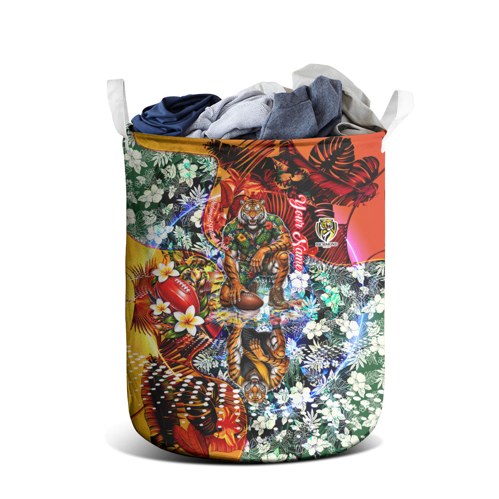 Personalized Richmond Football Tigers Laundry Basket Tropical Hibiscus Flowers - Pacific Fusion Style