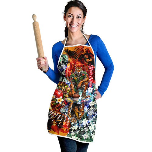 Personalized Richmond Football Tigers Apron Tropical Hibiscus Flowers - Pacific Fusion Style
