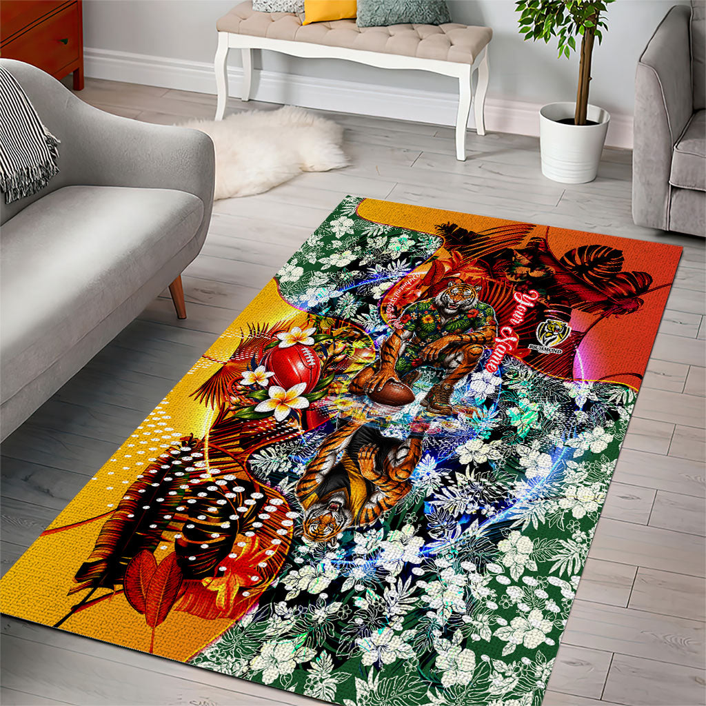 Personalized Richmond Football Tigers Area Rug Tropical Hibiscus Flowers - Pacific Fusion Style