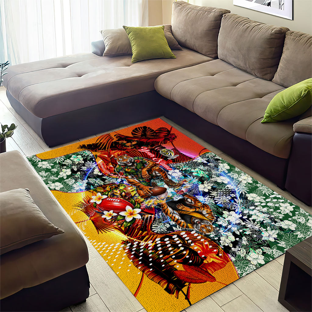 Personalized Richmond Football Tigers Area Rug Tropical Hibiscus Flowers - Pacific Fusion Style