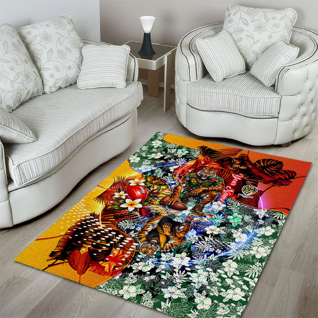 Personalized Richmond Football Tigers Area Rug Tropical Hibiscus Flowers - Pacific Fusion Style