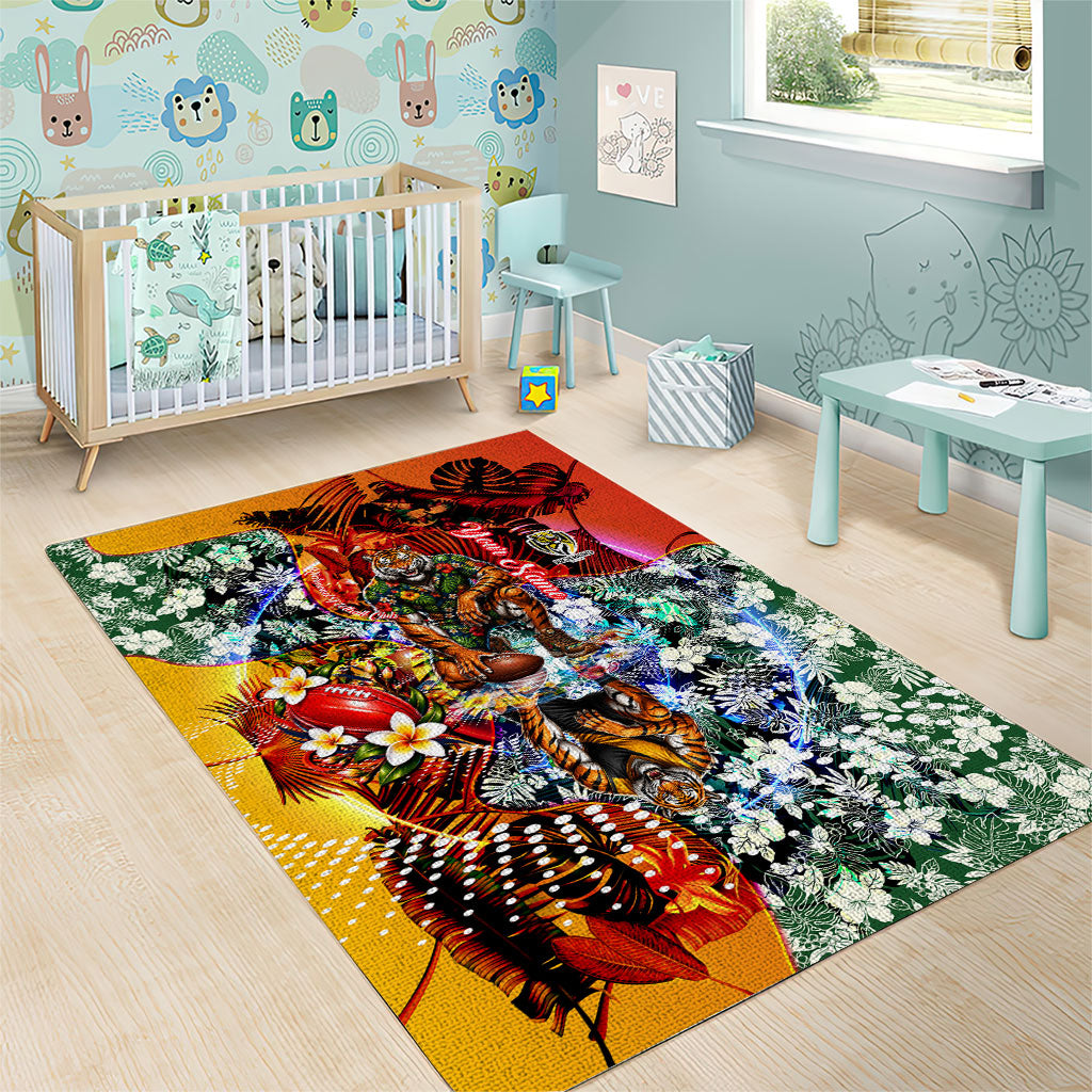 Personalized Richmond Football Tigers Area Rug Tropical Hibiscus Flowers - Pacific Fusion Style
