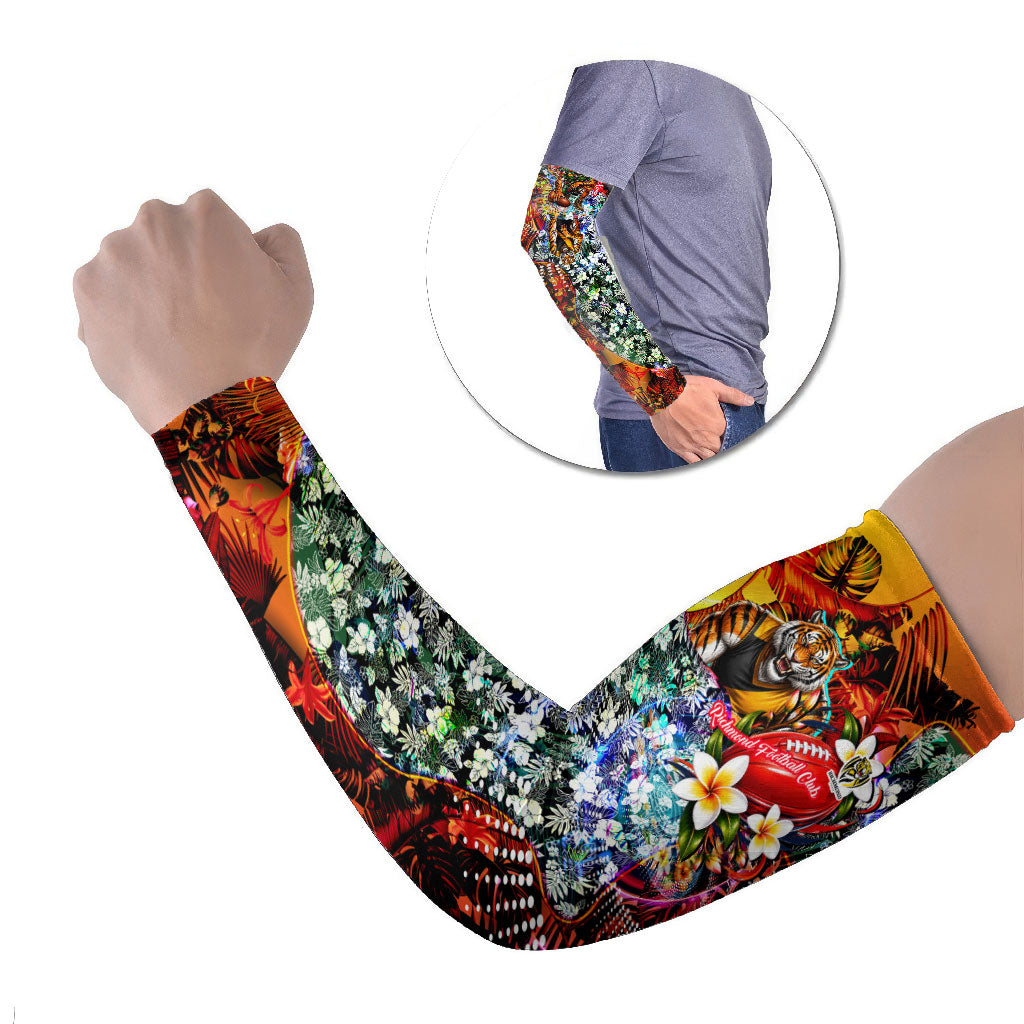 Personalized Richmond Football Tigers Arm Sleeves Tropical Hibiscus Flowers - Pacific Fusion Style