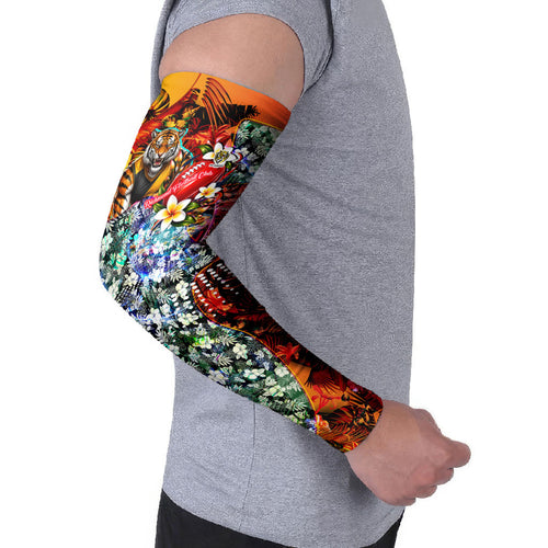 Personalized Richmond Football Tigers Arm Sleeves Tropical Hibiscus Flowers - Pacific Fusion Style
