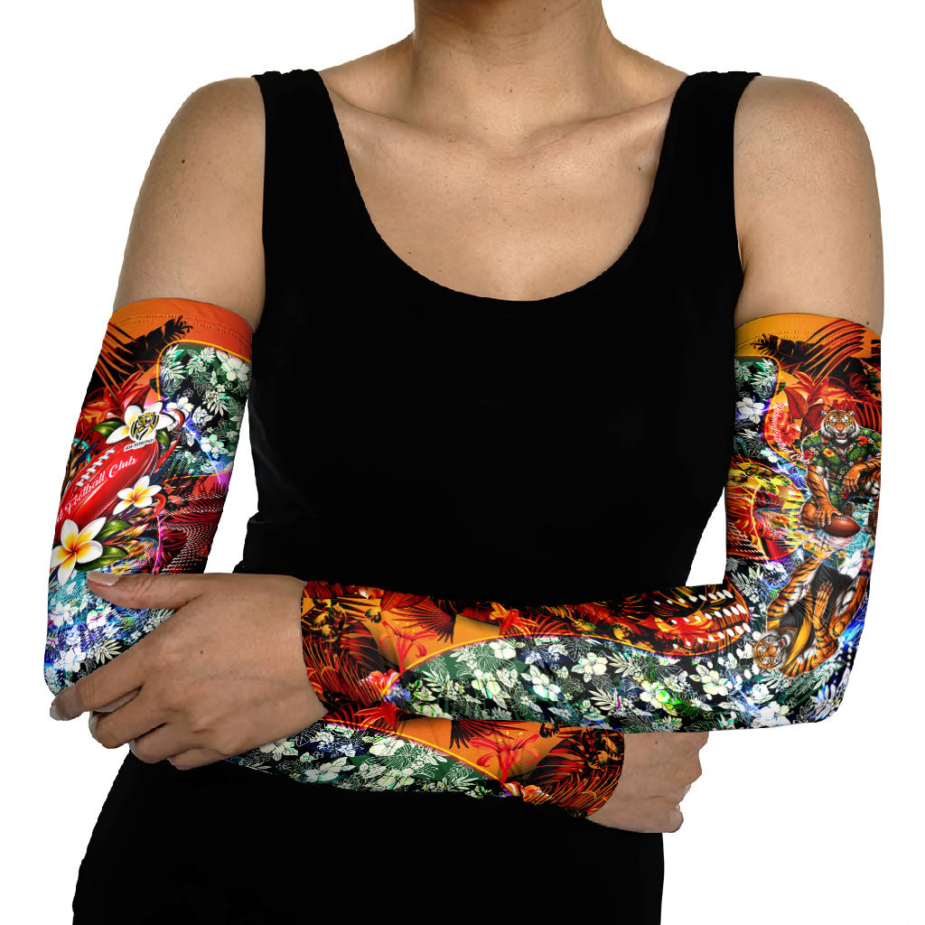 Personalized Richmond Football Tigers Arm Sleeves Tropical Hibiscus Flowers - Pacific Fusion Style