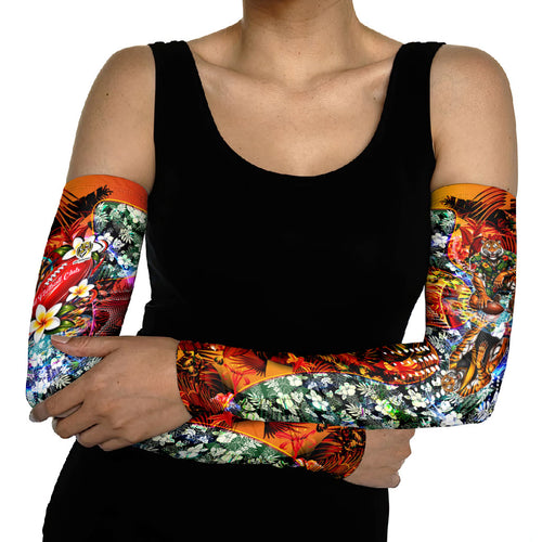 Personalized Richmond Football Tigers Arm Sleeves Tropical Hibiscus Flowers - Pacific Fusion Style