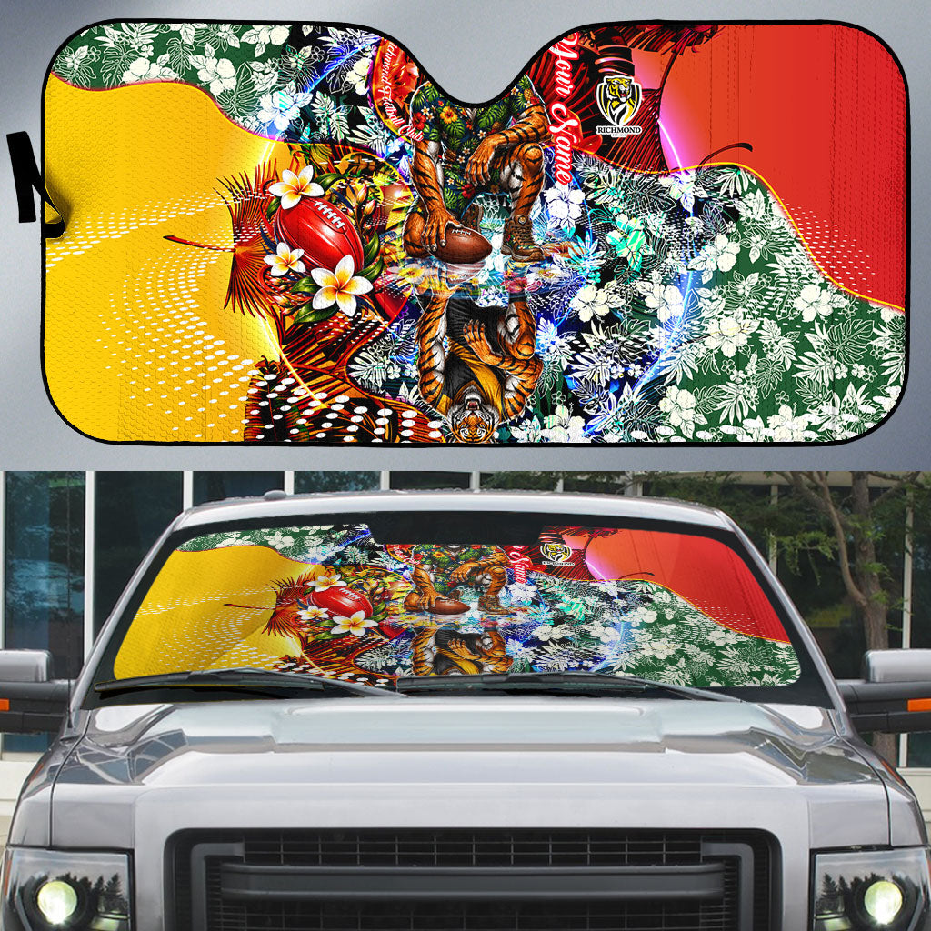 Personalized Richmond Football Tigers Auto Sun Shade Tropical Hibiscus Flowers - Pacific Fusion Style