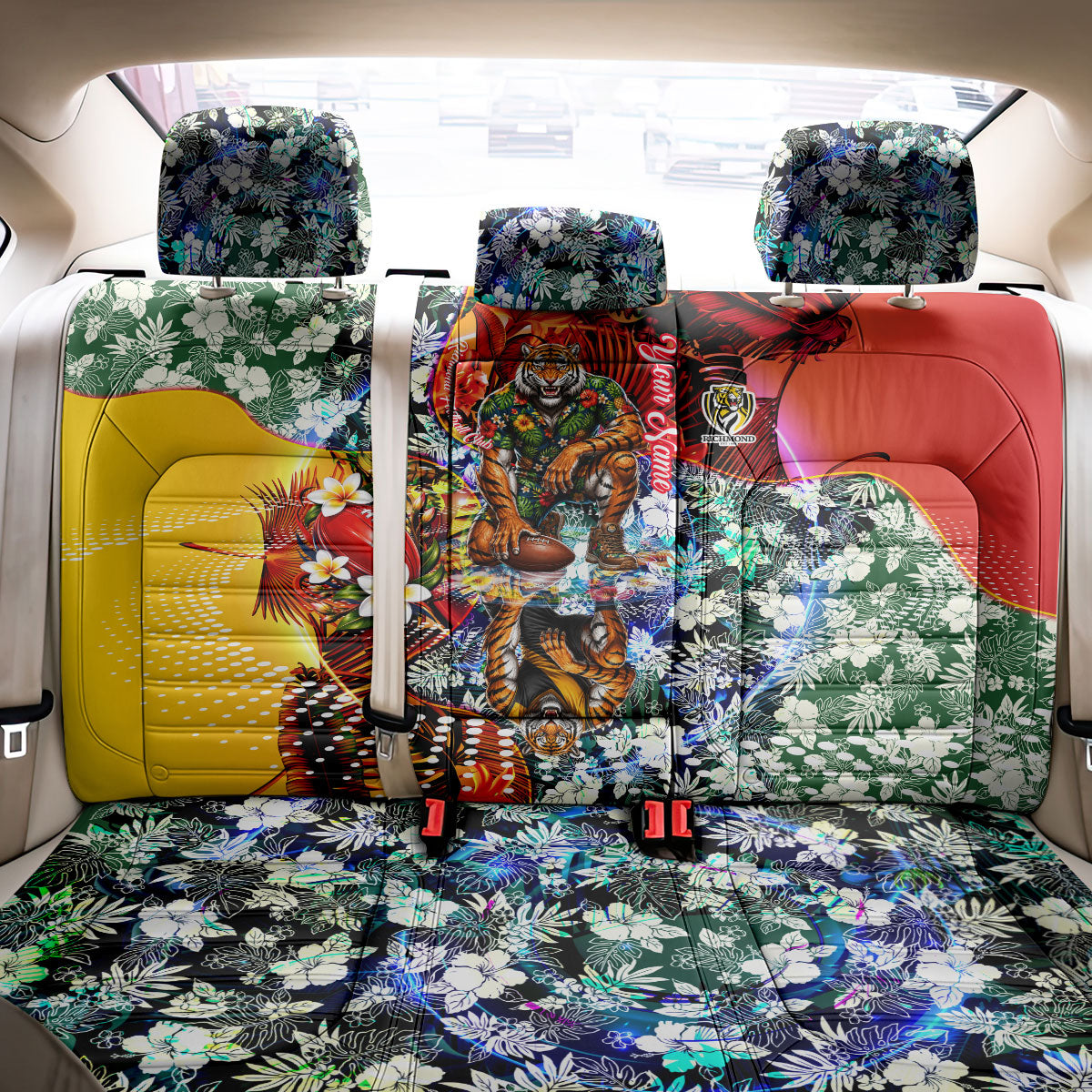 Personalized Richmond Football Tigers Back Car Seat Cover Tropical Hibiscus Flowers - Pacific Fusion Style