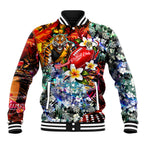 Personalized Richmond Football Tigers Baseball Jacket Tropical Hibiscus Flowers - Pacific Fusion Style