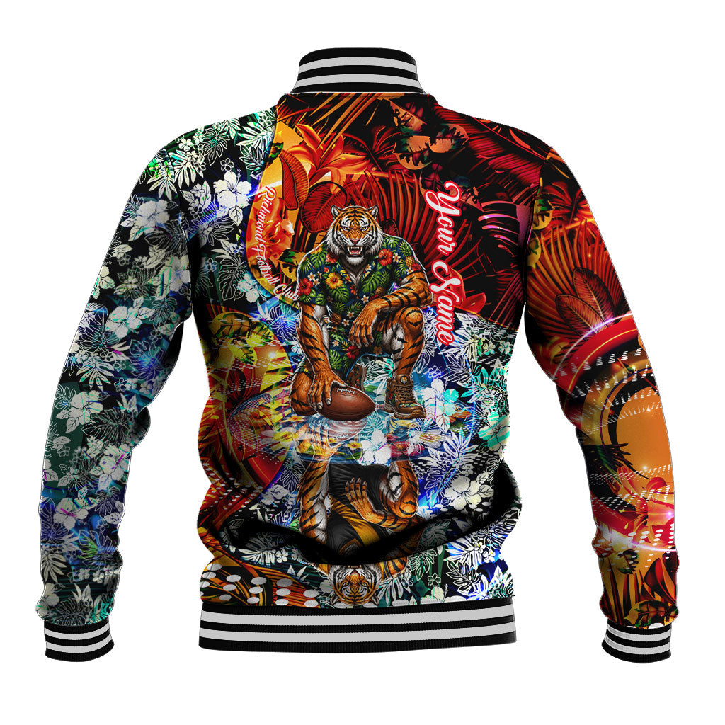Personalized Richmond Football Tigers Baseball Jacket Tropical Hibiscus Flowers - Pacific Fusion Style