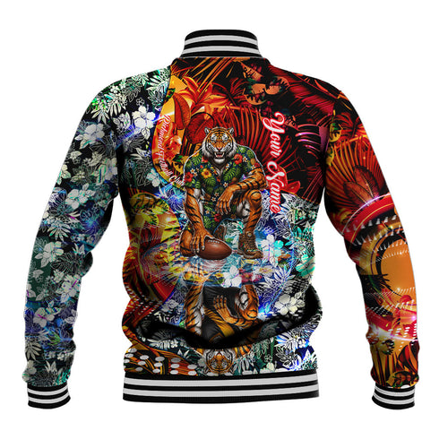 Personalized Richmond Football Tigers Baseball Jacket Tropical Hibiscus Flowers - Pacific Fusion Style