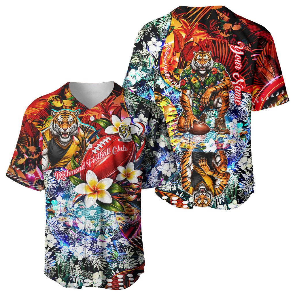 Personalized Richmond Football Tigers Baseball Jersey Tropical Hibiscus Flowers - Pacific Fusion Style