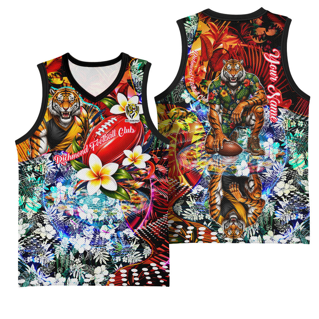 Personalized Richmond Football Tigers Basketball Jersey Tropical Hibiscus Flowers - Pacific Fusion Style