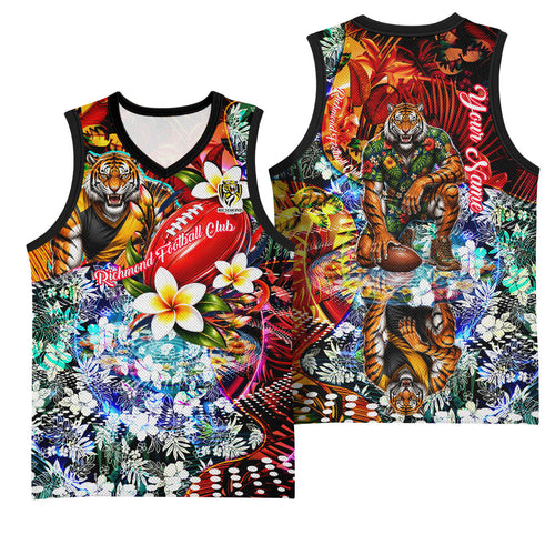 Personalized Richmond Football Tigers Basketball Jersey Tropical Hibiscus Flowers - Pacific Fusion Style