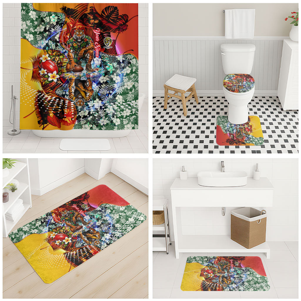 Personalized Richmond Football Tigers Bathroom Set Tropical Hibiscus Flowers - Pacific Fusion Style