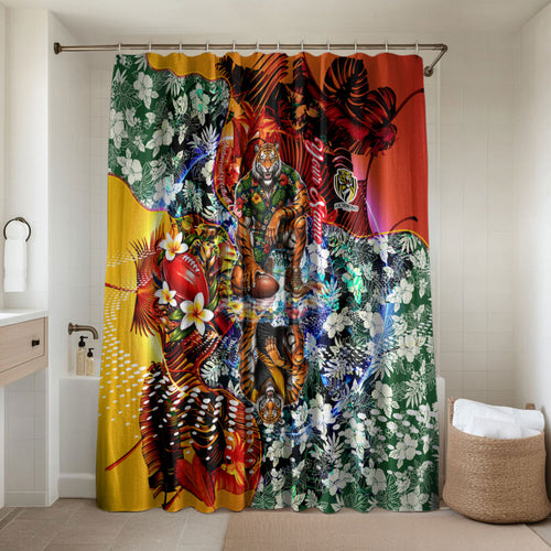 Personalized Richmond Football Tigers Bathroom Set Tropical Hibiscus Flowers - Pacific Fusion Style