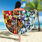 Personalized Richmond Football Tigers Beach Blanket Tropical Hibiscus Flowers - Pacific Fusion Style