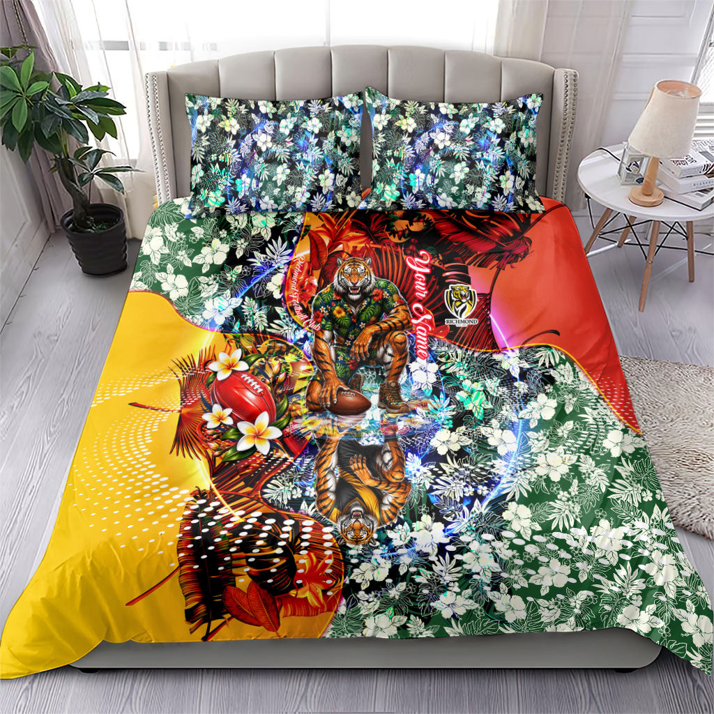 Personalized Richmond Football Tigers Bedding Set Tropical Hibiscus Flowers - Pacific Fusion Style