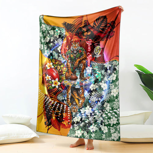 Personalized Richmond Football Tigers Blanket Tropical Hibiscus Flowers - Pacific Fusion Style