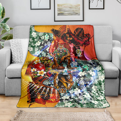 Personalized Richmond Football Tigers Blanket Tropical Hibiscus Flowers - Pacific Fusion Style