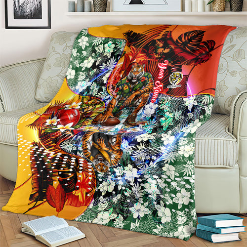 Personalized Richmond Football Tigers Blanket Tropical Hibiscus Flowers - Pacific Fusion Style