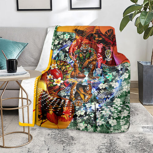 Personalized Richmond Football Tigers Blanket Tropical Hibiscus Flowers - Pacific Fusion Style