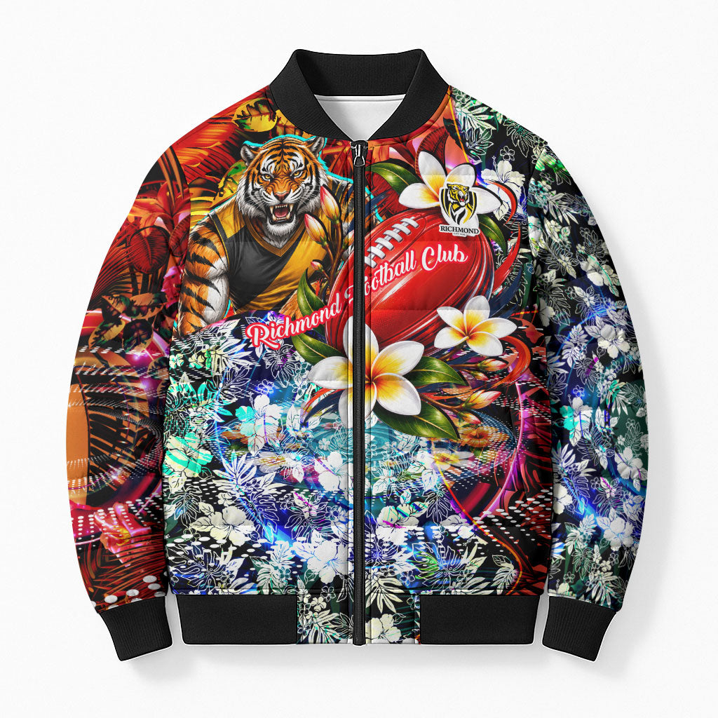 Personalized Richmond Football Tigers Bomber Puffer Jacket Tropical Hibiscus Flowers - Pacific Fusion Style