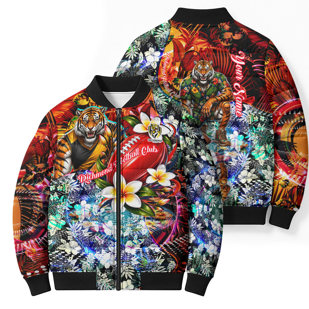 Personalized Richmond Football Tigers Bomber Puffer Jacket Tropical Hibiscus Flowers - Pacific Fusion Style