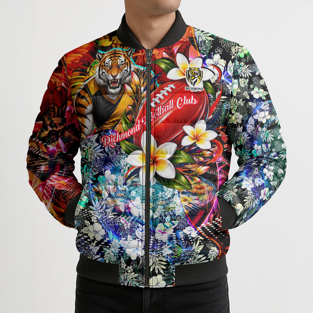 Personalized Richmond Football Tigers Bomber Puffer Jacket Tropical Hibiscus Flowers - Pacific Fusion Style