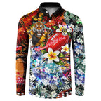 Personalized Richmond Football Tigers Button Sweatshirt Tropical Hibiscus Flowers - Pacific Fusion Style
