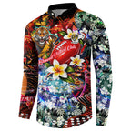 Personalized Richmond Football Tigers Button Sweatshirt Tropical Hibiscus Flowers - Pacific Fusion Style