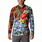 Personalized Richmond Football Tigers Button Sweatshirt Tropical Hibiscus Flowers - Pacific Fusion Style
