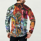 Personalized Richmond Football Tigers Button Sweatshirt Tropical Hibiscus Flowers - Pacific Fusion Style