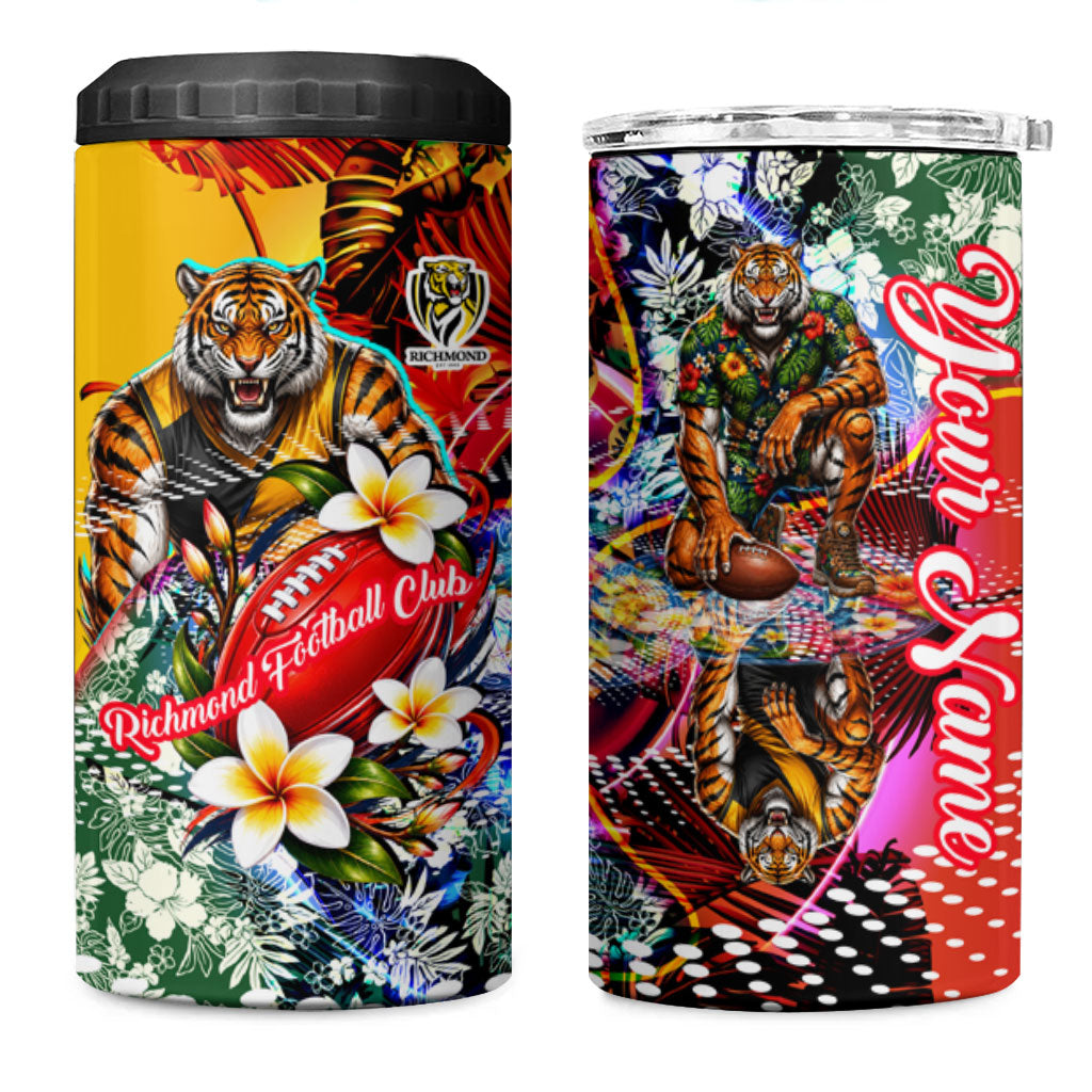 Personalized Richmond Football Tigers 4 in 1 Can Cooler Tumbler Tropical Hibiscus Flowers - Pacific Fusion Style