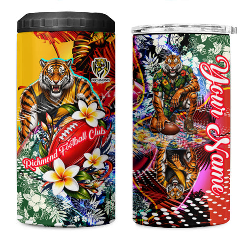 Personalized Richmond Football Tigers 4 in 1 Can Cooler Tumbler Tropical Hibiscus Flowers - Pacific Fusion Style